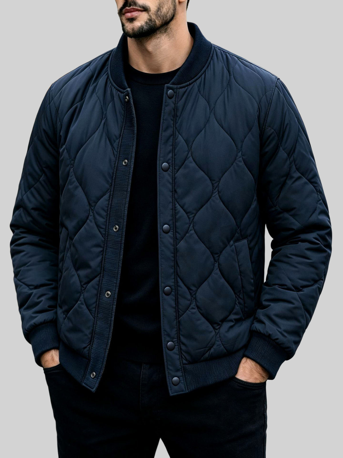 Mike - Men's Quilted Bomber Jacket with Snap Button Closure