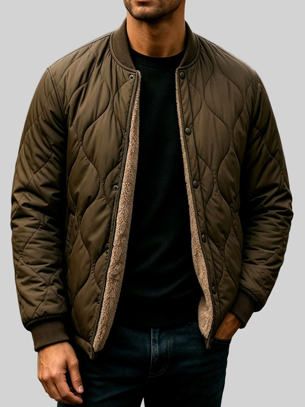 Mike - Men's Quilted Bomber Jacket with Snap Button Closure