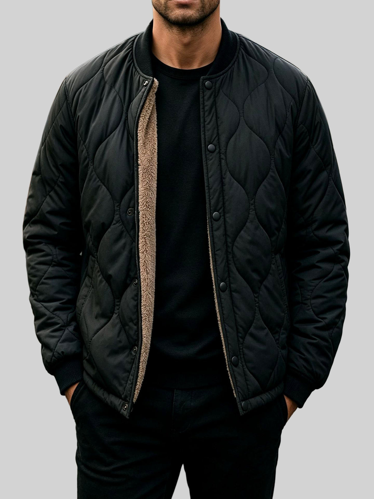 Mike - Men's Quilted Bomber Jacket with Snap Button Closure
