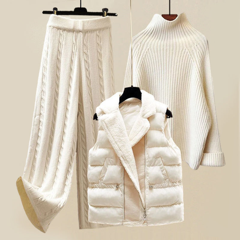 Mikey - Women's Ribbed Sweater & Cable Knit Pants Winter Set
