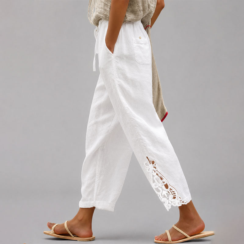Millie - Women's Lace Trim Relaxed Tapered Pants