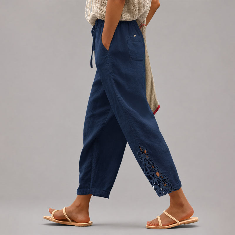 Millie - Women's Lace Trim Relaxed Tapered Pants