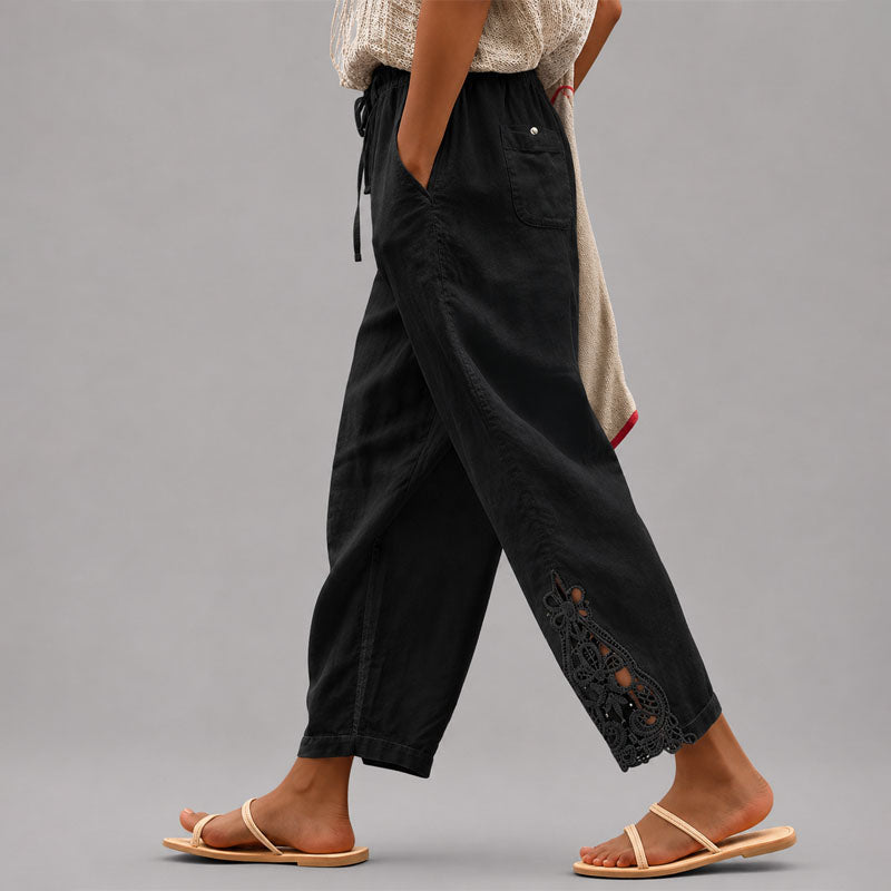 Millie - Women's Lace Trim Relaxed Tapered Pants