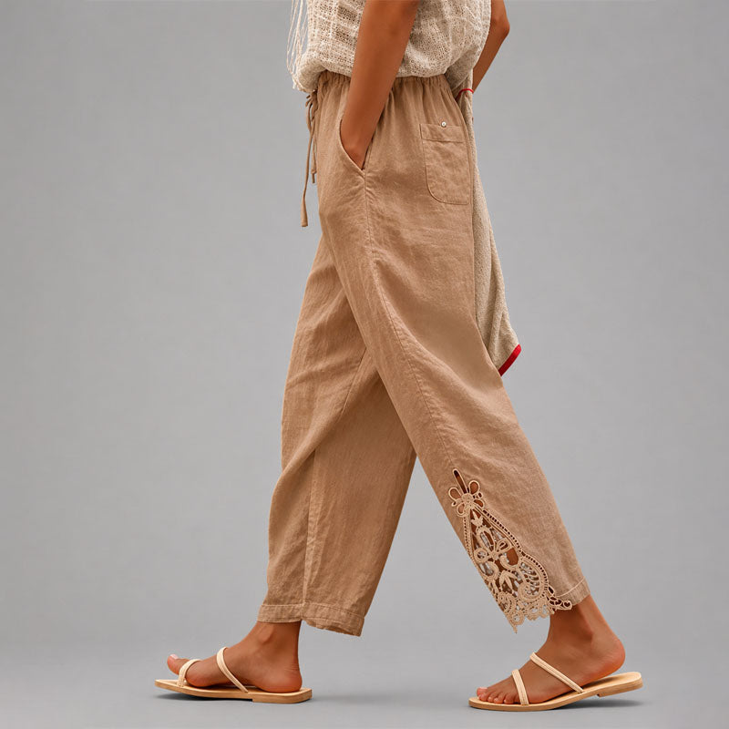 Millie - Women's Lace Trim Relaxed Tapered Pants