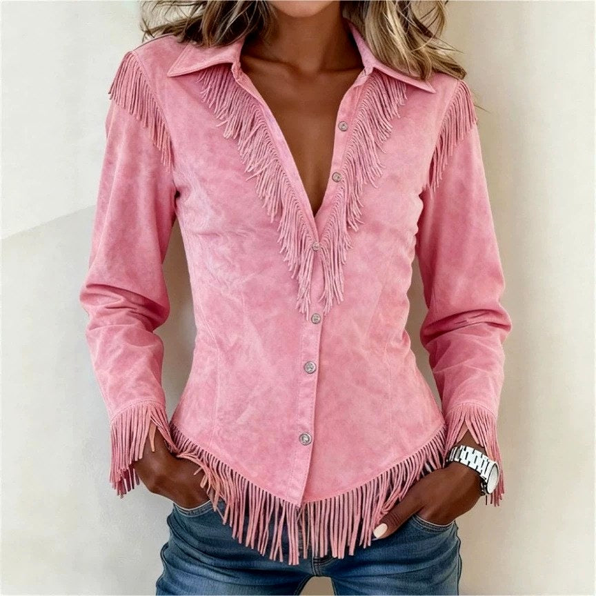 Miriam - Women’s Fringe Western Button-Front Shirt