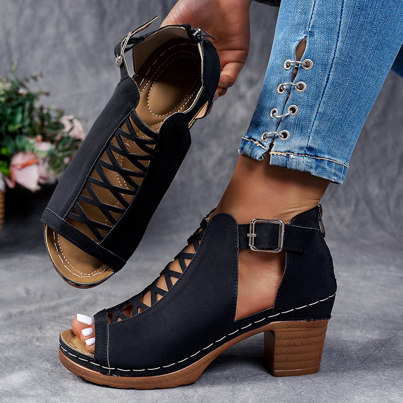 Nadia - Women’s Cutout Block Heel Sandals