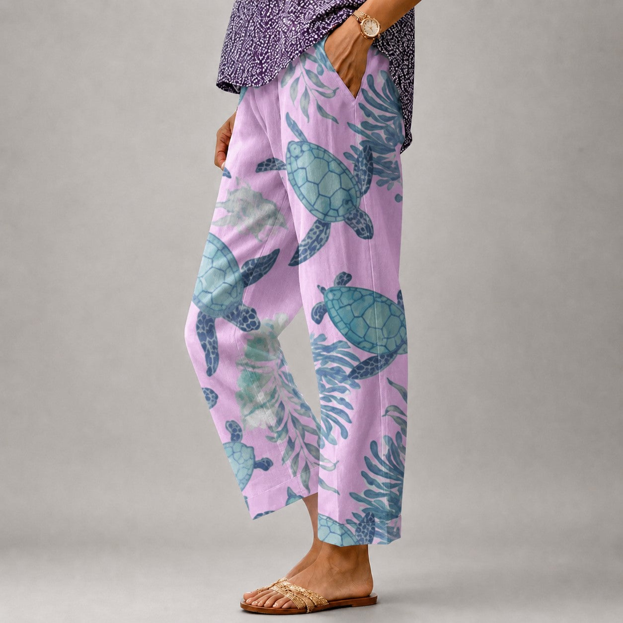 Nancy - Women's Floral Wide Leg Cropped Pants