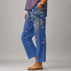 Nancy - Women's Floral Wide Leg Cropped Pants