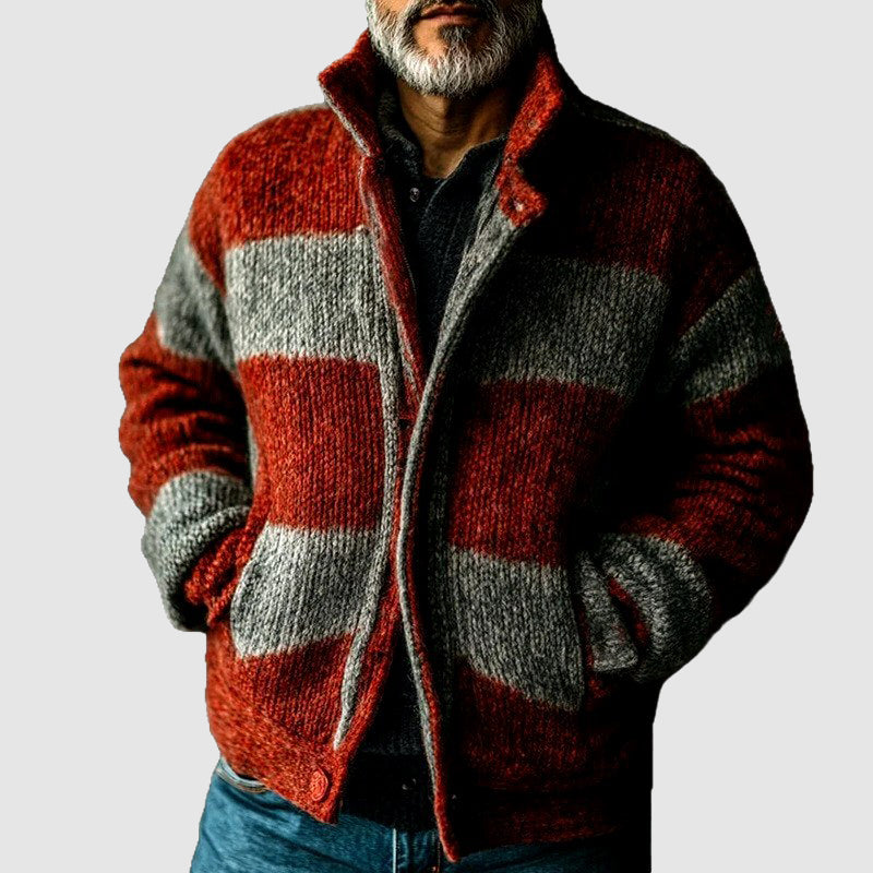 Neil - Men's Chunky Knit Block-Striped Jacket