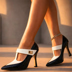 Nicole -  Women's Textured Buckled T-Strap Heels