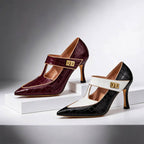 Nicole -  Women's Textured Buckled T-Strap Heels