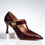 Nicole -  Women's Textured Buckled T-Strap Heels