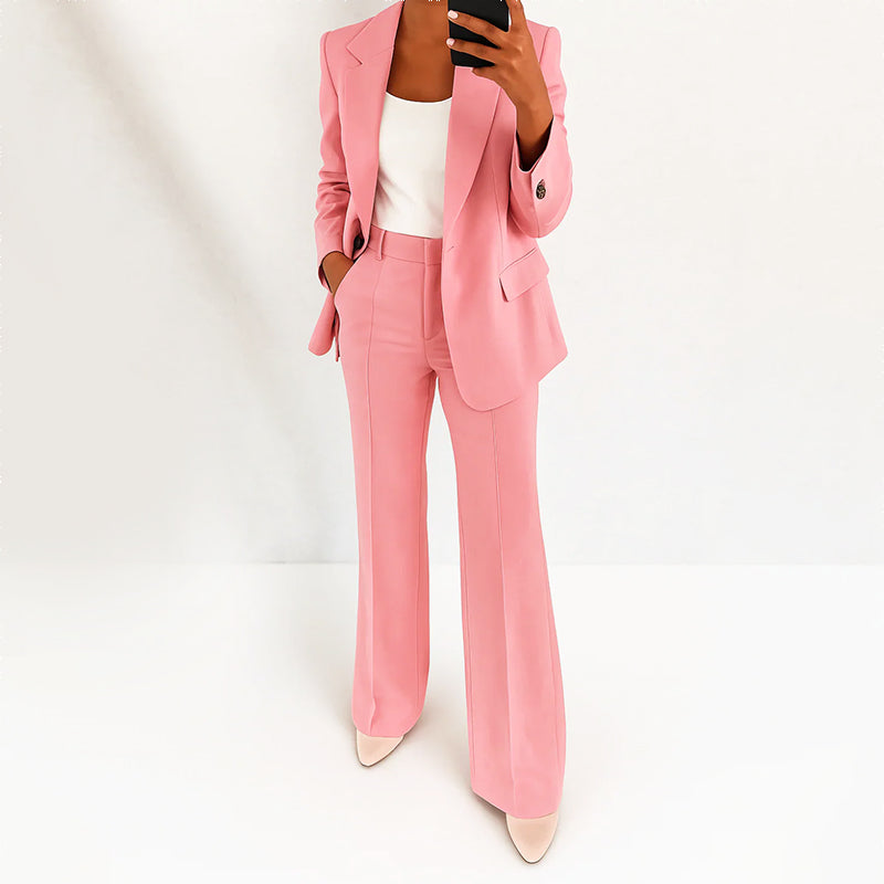 Nicole - Women's High-Waist Wide-Leg Pants and Blazer Set