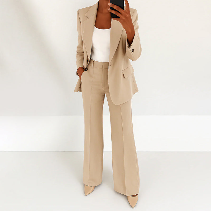 Nicole - Women's High-Waist Wide-Leg Pants and Blazer Set