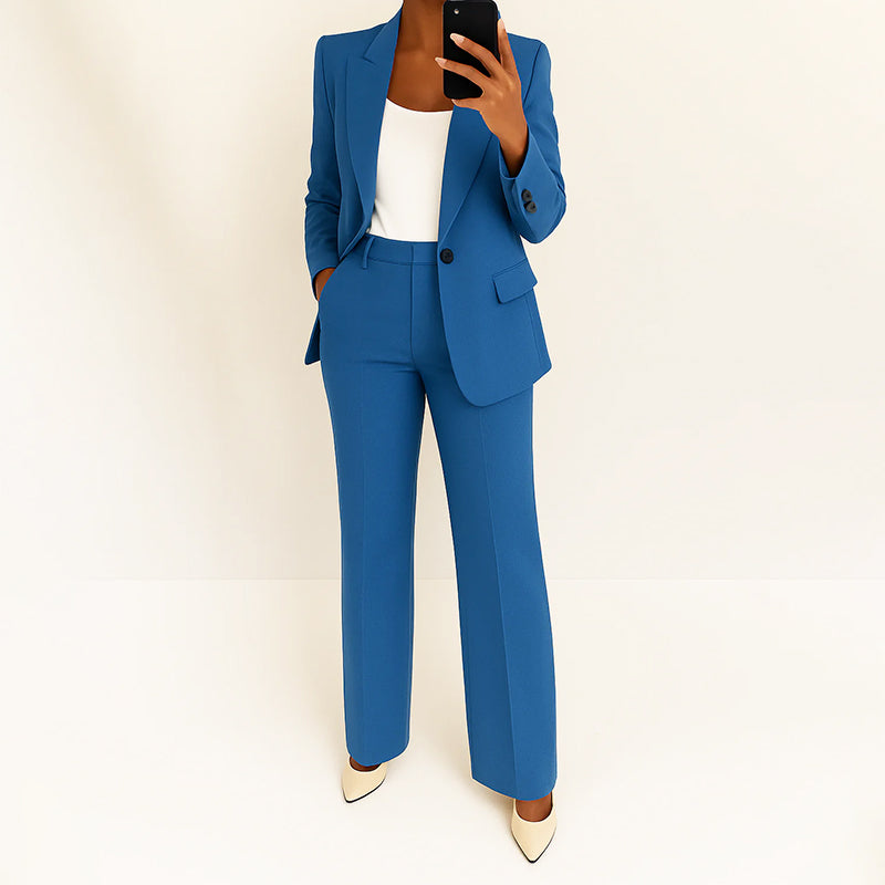 Nicole - Women's High-Waist Wide-Leg Pants and Blazer Set