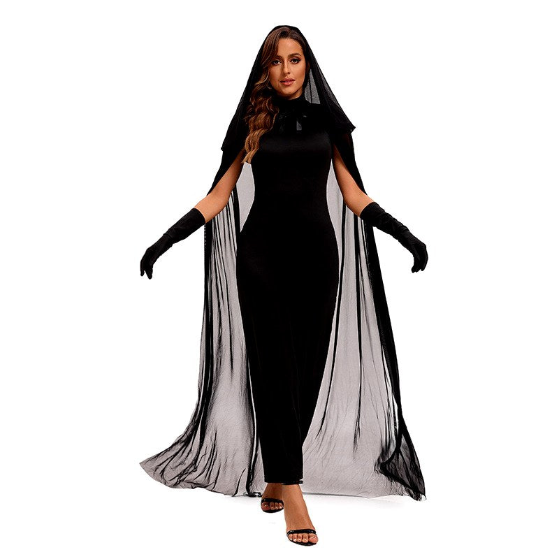 Nina - Women's Gothic Ghost Halloween Costume Dress with Sheer Veil