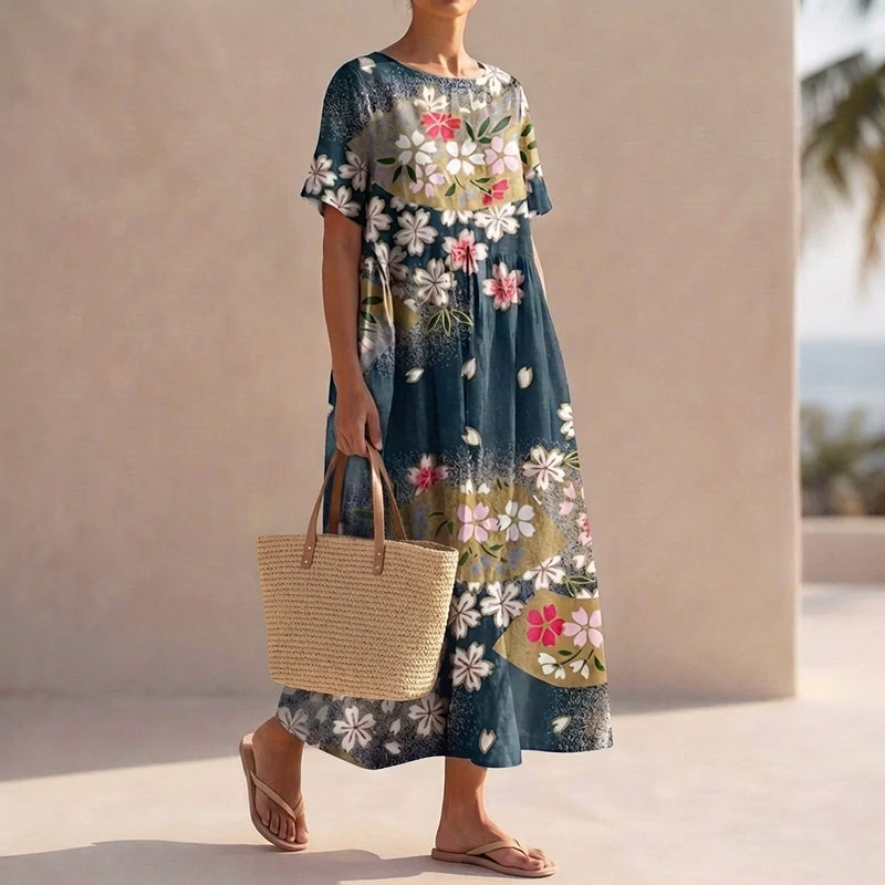 Noelle - Women’s Floral Print Loose-Fit Midi Dress