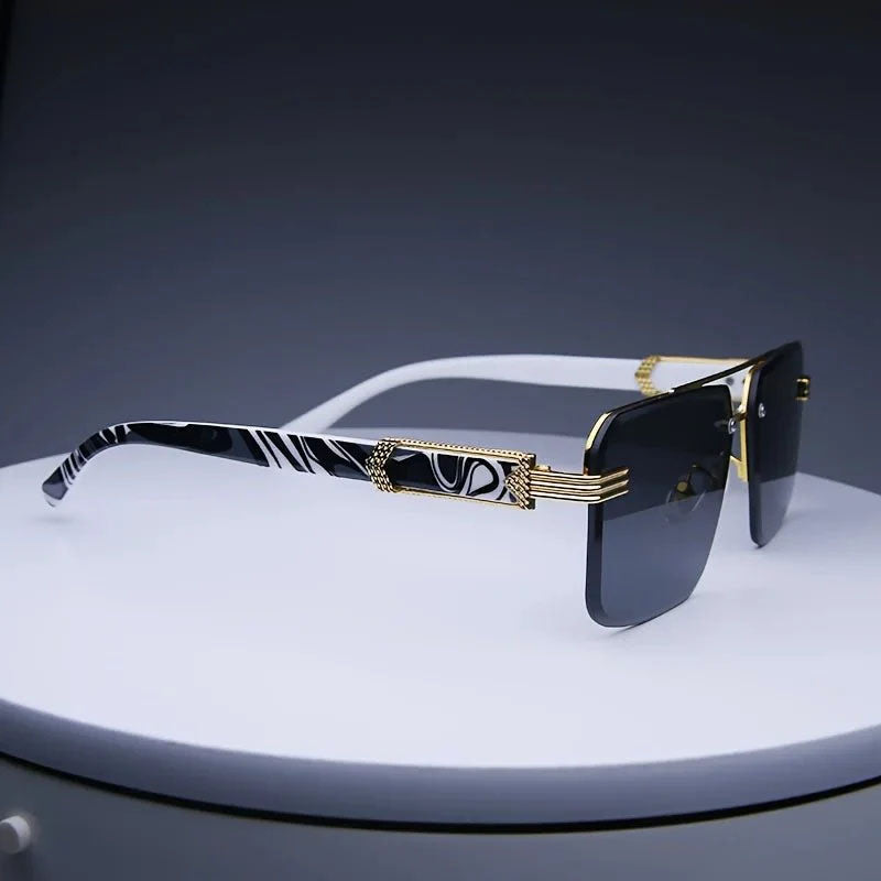 Noiréva - Rimless Marble Temple Geometric Sunglasses