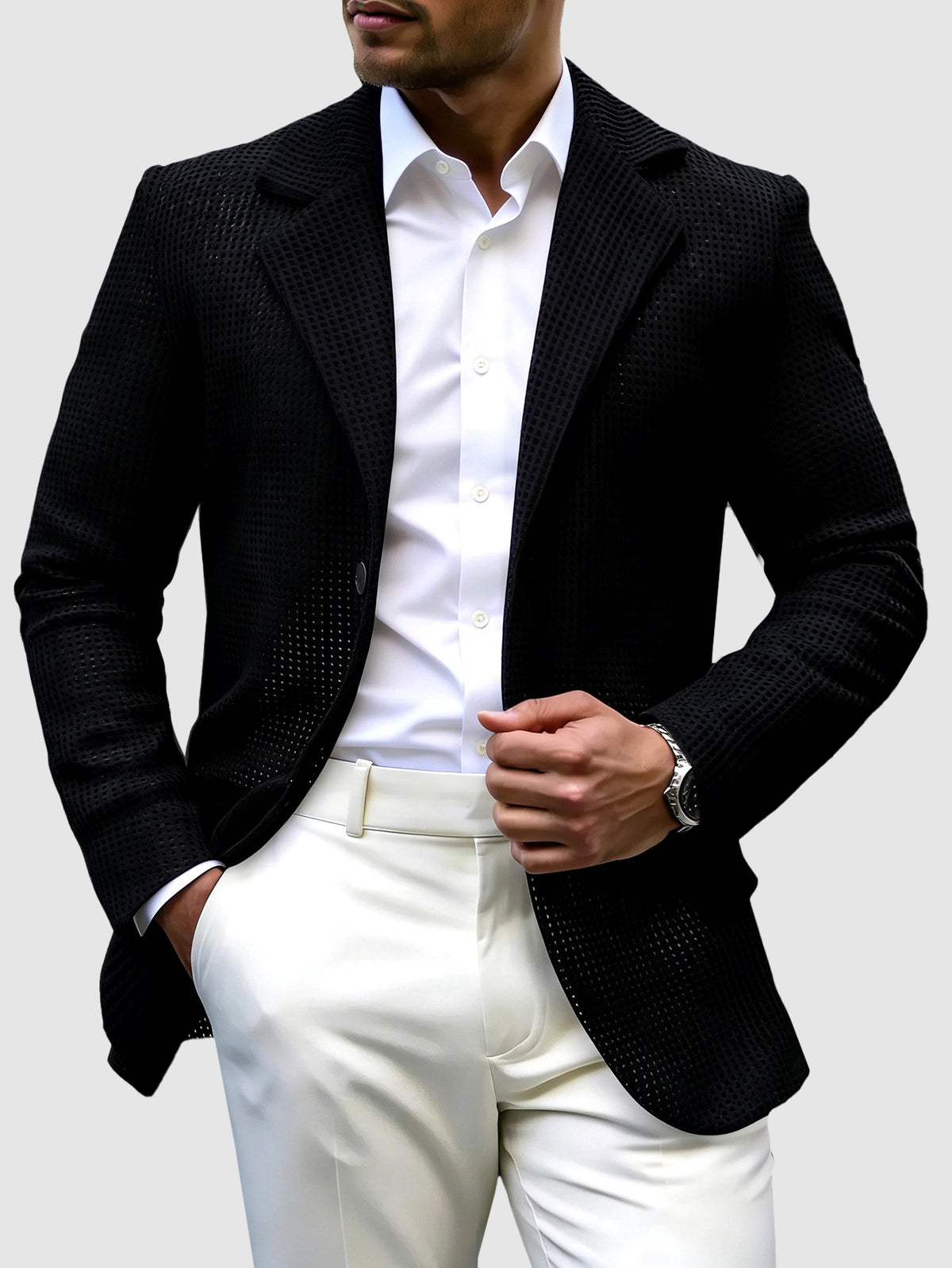 Nolan - Men's Breathable Open-Weave Single-Breasted Blazer