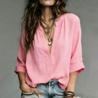 Nora - Women's Lightweight Split Neck Blouse
