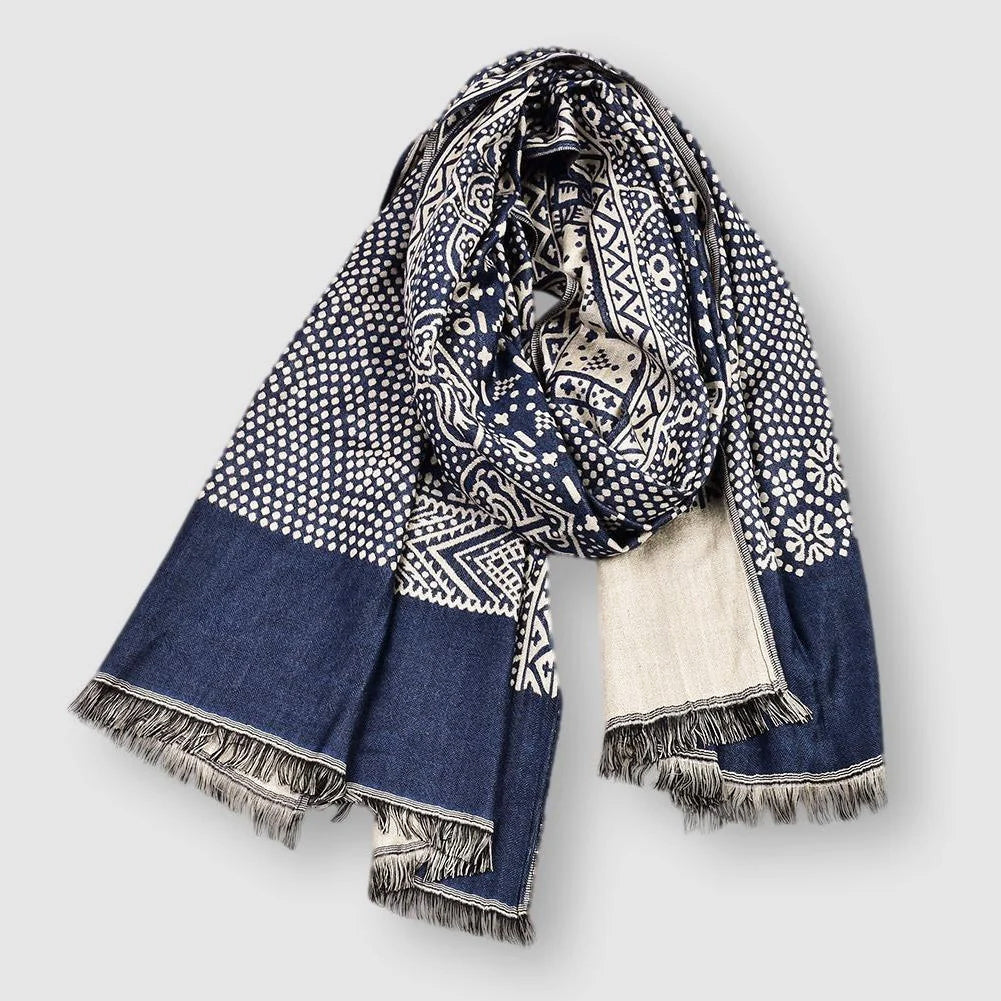 Oslo - Geometric Print Cotton Fringed Scarf