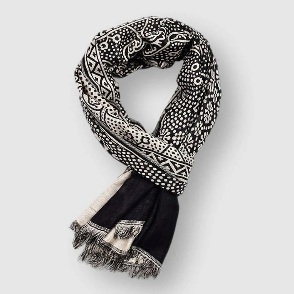 Oslo - Geometric Print Cotton Fringed Scarf