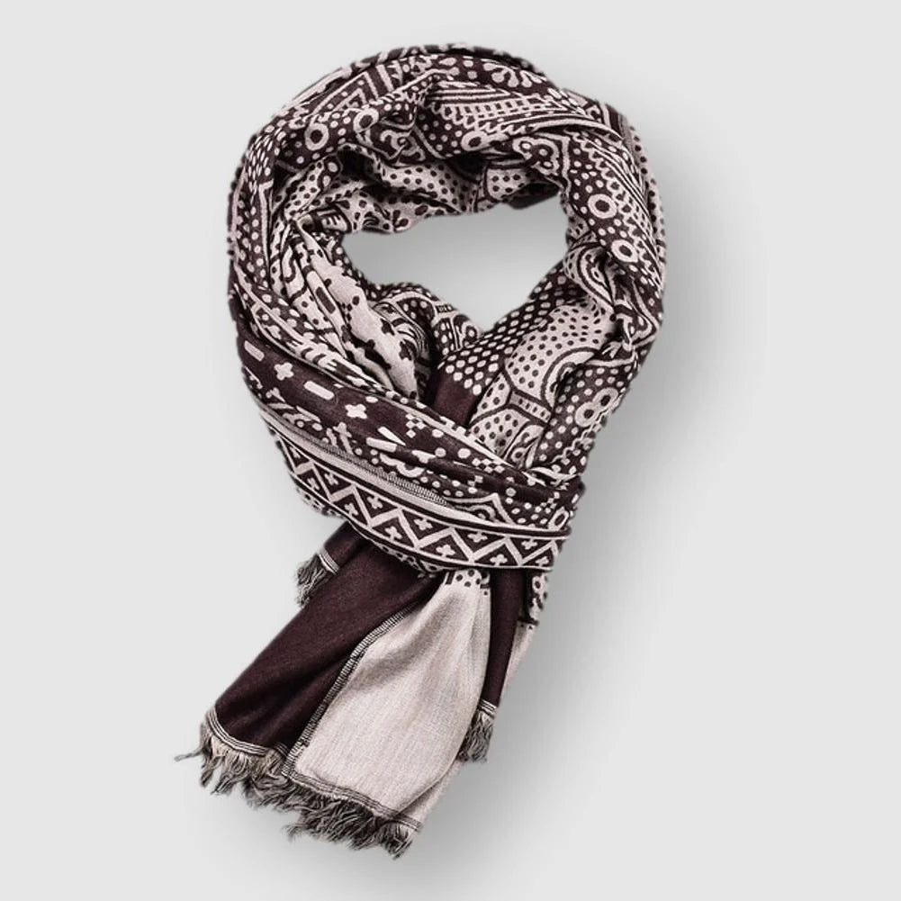 Oslo - Geometric Print Cotton Fringed Scarf