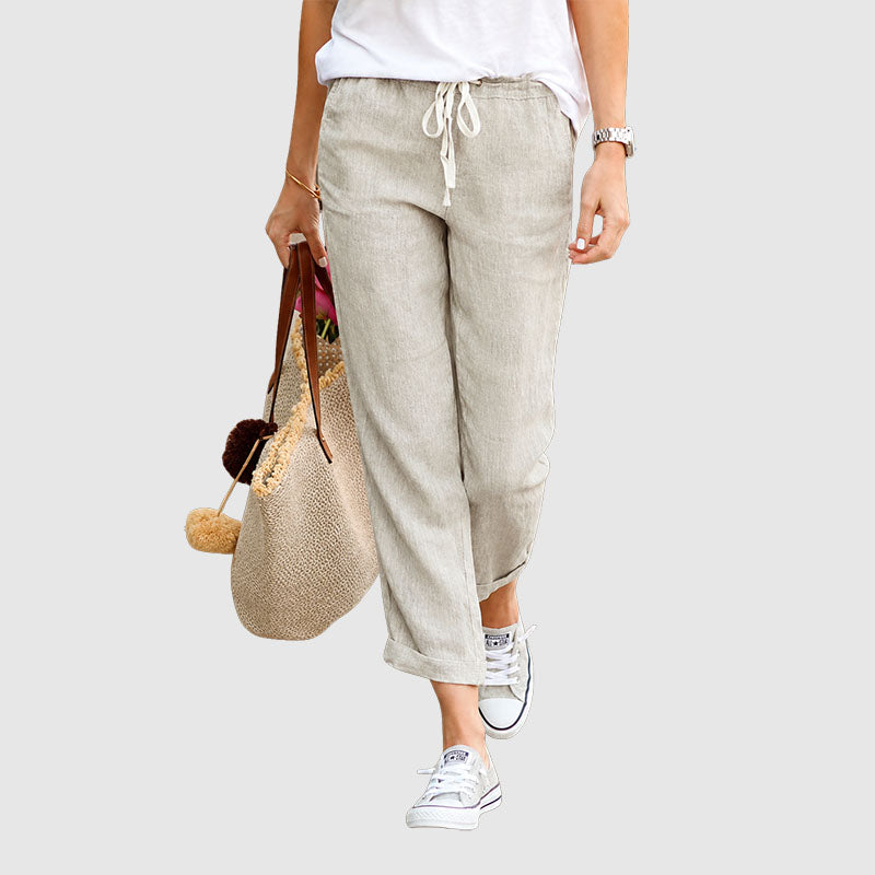 Paige - Women’s Linen Drawstring Ankle Pants
