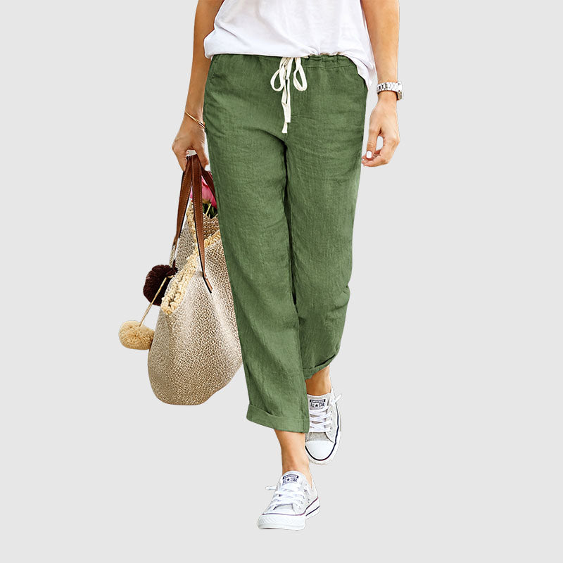 Paige - Women’s Linen Drawstring Ankle Pants