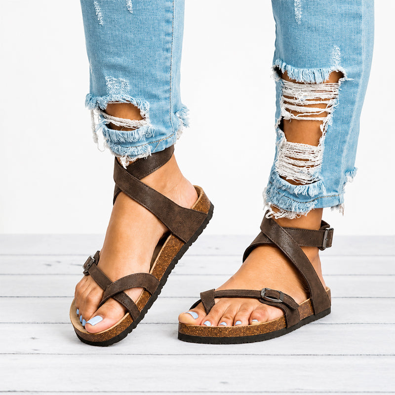 Paige - Women's Toe-Loop Strappy Cork Sandals