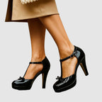 Penelope - Women's Retro T-Strap Bow Accent Pumps