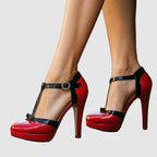 Penelope - Women's Retro T-Strap Bow Accent Pumps