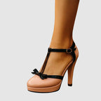 Penelope - Women's Retro T-Strap Bow Accent Pumps