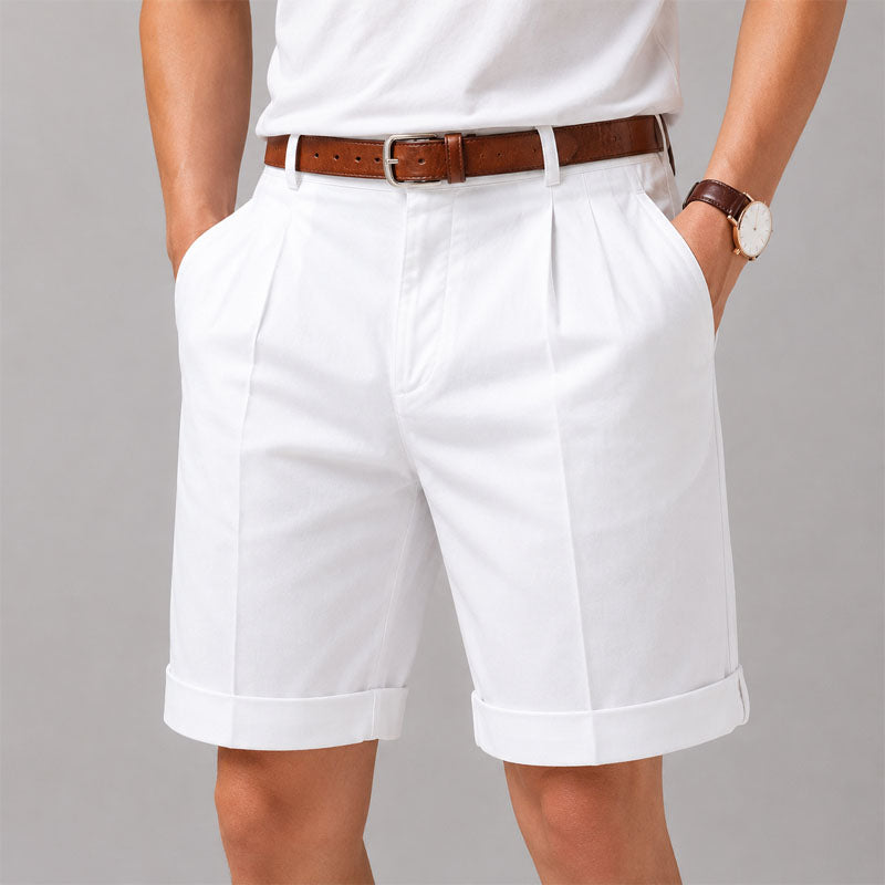Preston - Men's Tailored Pleated Cuffed Shorts