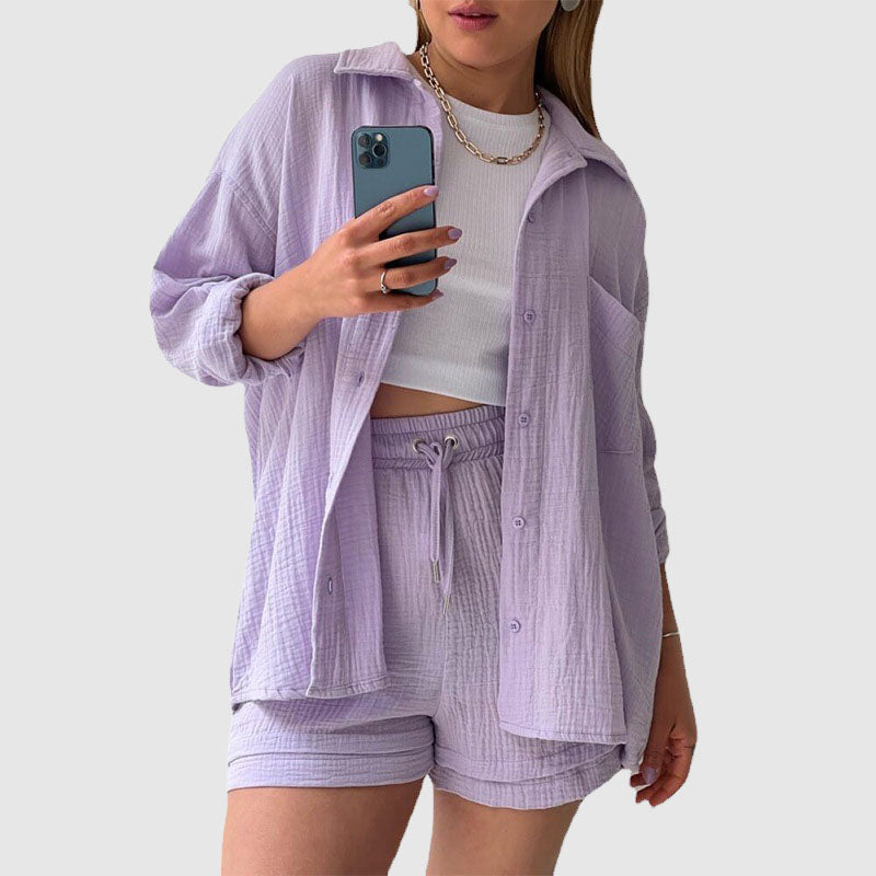 Rachel - Women's Relaxed Button-Down Lounge Set
