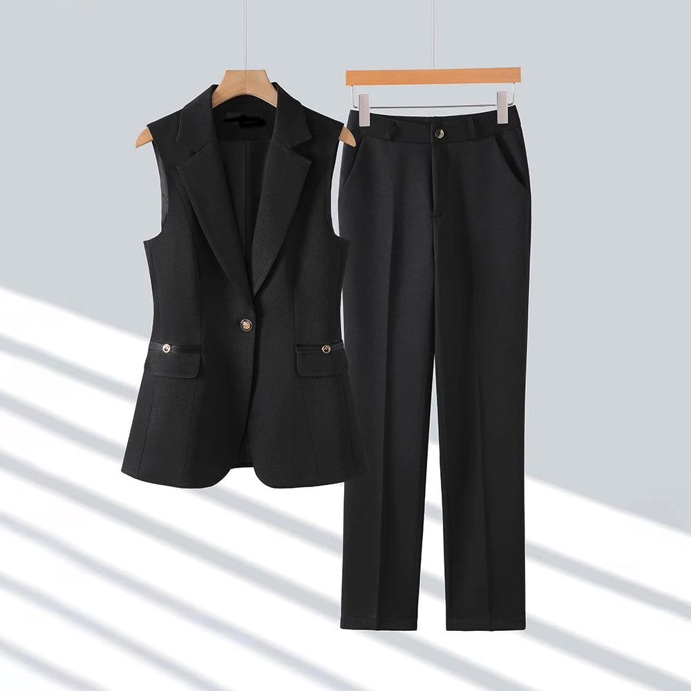 Rachel - Women's Sleeveless Blazer and Trousers Two-Piece Set