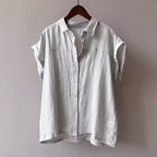 Rachel - Women’s Linen-Look Cap Sleeve Button Shirt
