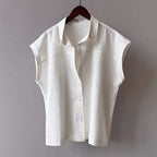 Rachel - Women’s Linen-Look Cap Sleeve Button Shirt