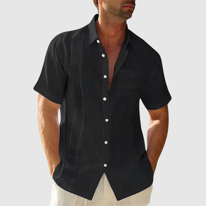 Raymond - Men's Linen Pleated Front Short-Sleeve Shirt