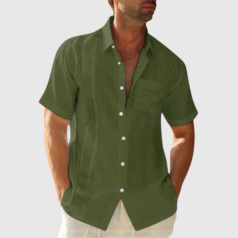 Raymond - Men's Linen Pleated Front Short-Sleeve Shirt