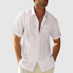 Raymond - Men's Linen Pleated Front Short-Sleeve Shirt