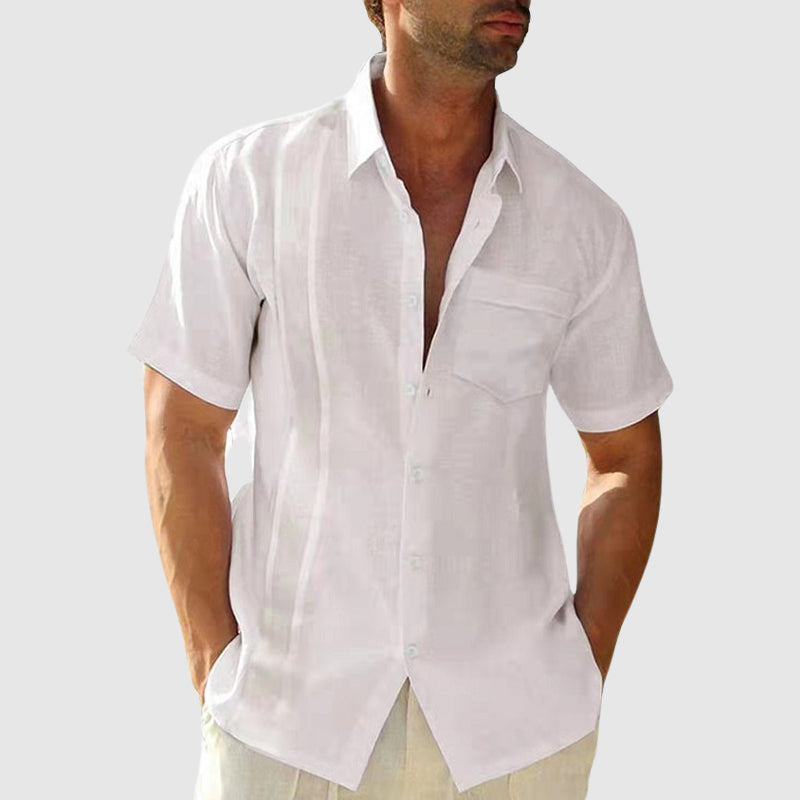 Raymond - Men's Linen Pleated Front Short-Sleeve Shirt
