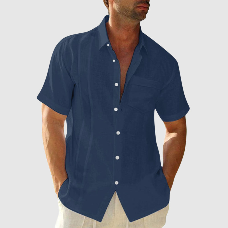 Raymond - Men's Linen Pleated Front Short-Sleeve Shirt