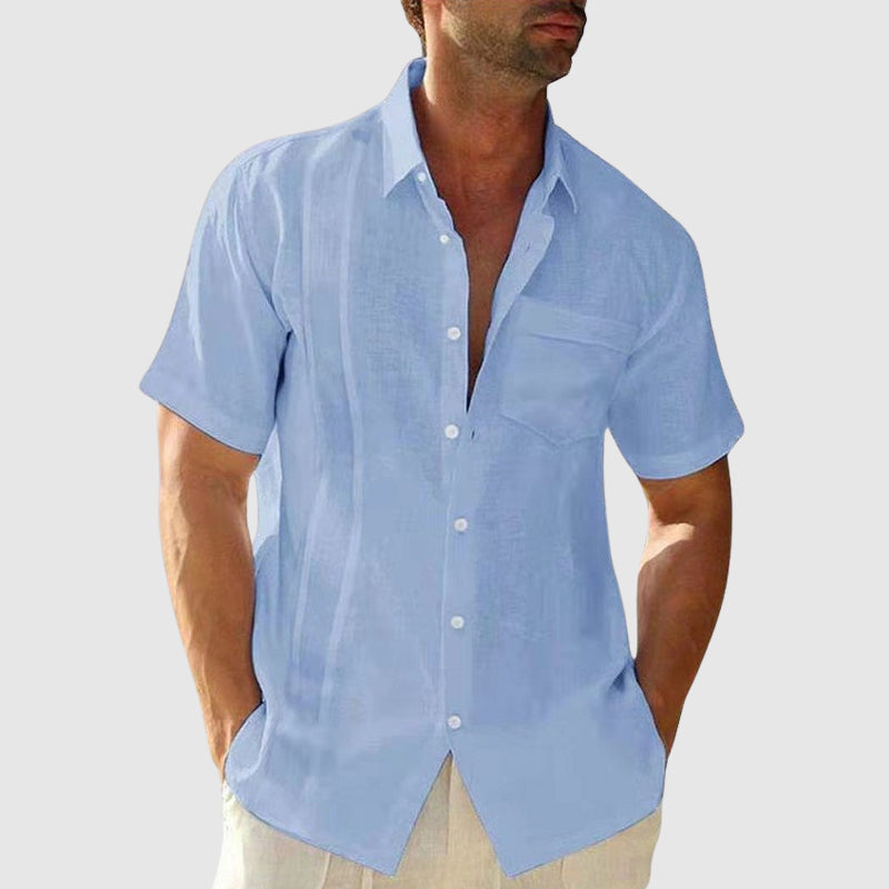 Raymond - Men's Linen Pleated Front Short-Sleeve Shirt