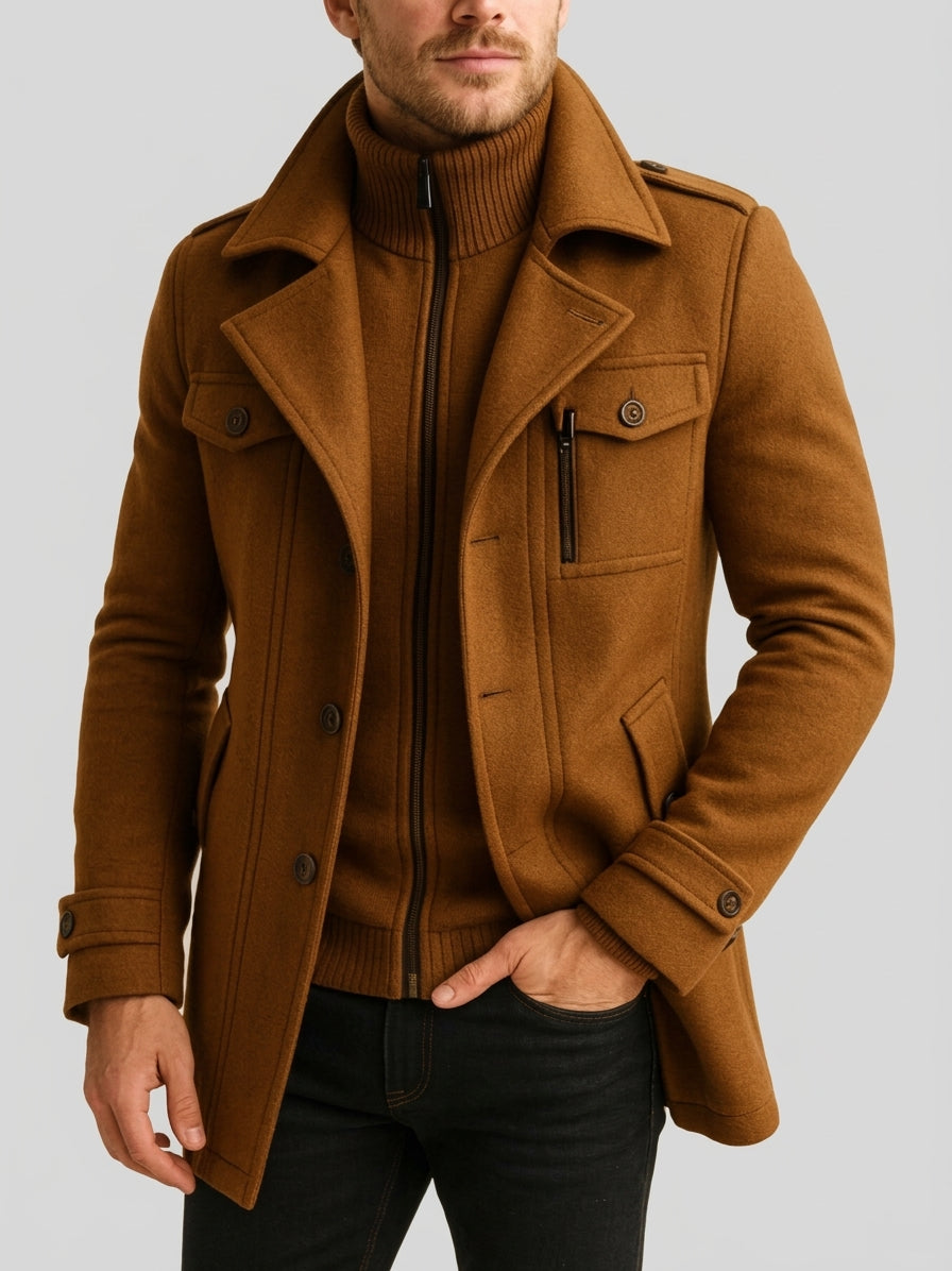 Raymond - Men's Notch Lapel Coat with Zip and Button Front