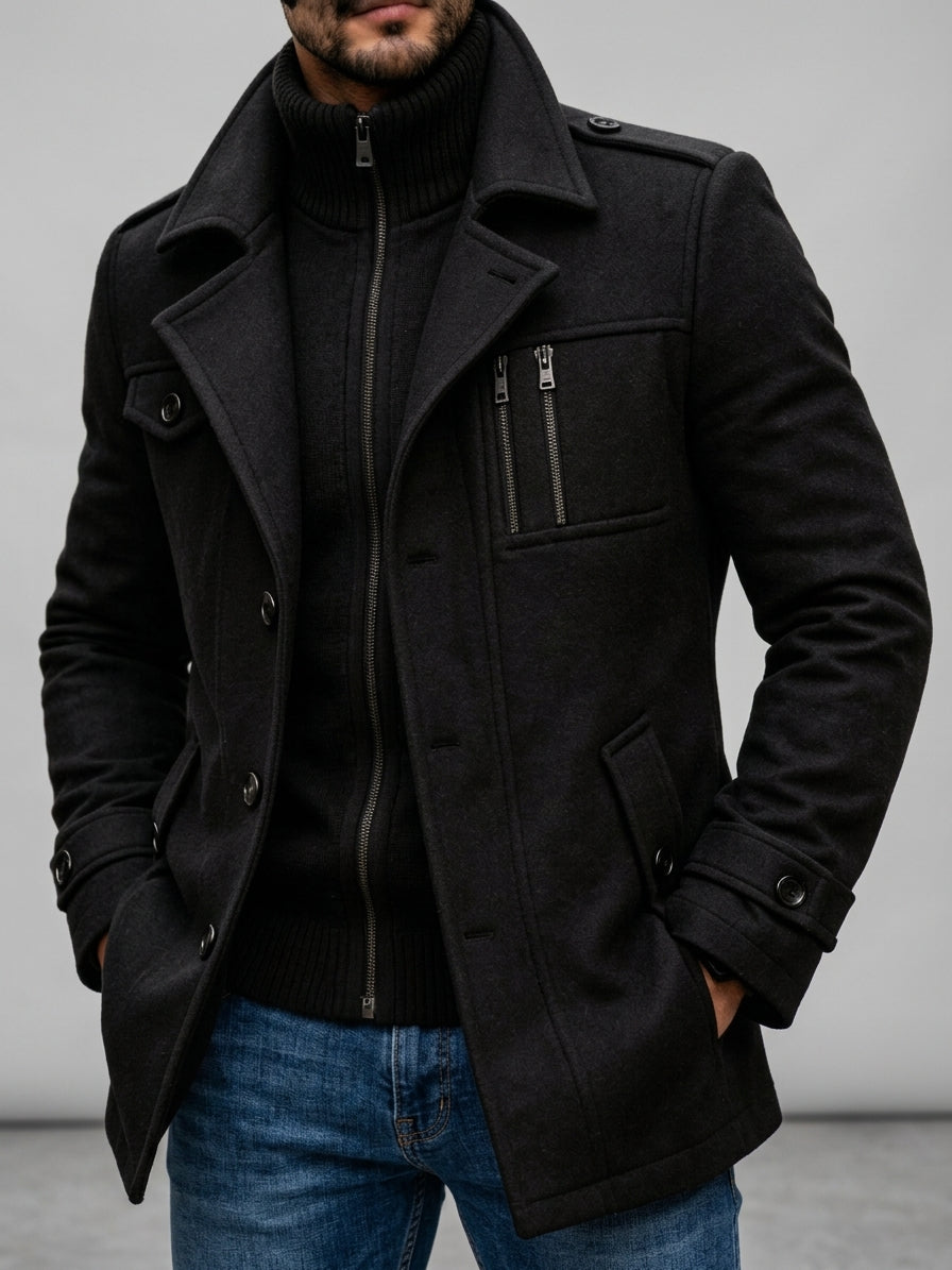 Raymond - Men's Notch Lapel Coat with Zip and Button Front