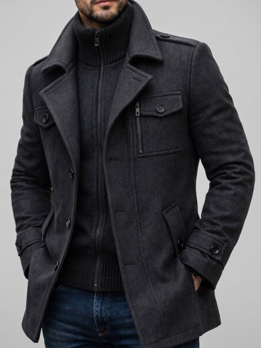 Raymond - Men's Notch Lapel Coat with Zip and Button Front