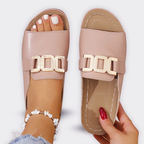 Rebecca - Women’s Chain Detail Flat Slide Sandals