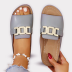 Rebecca - Women’s Chain Detail Flat Slide Sandals
