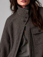 Reese - Women's Herringbone Wool-Blend Button-Up Cape Jacket